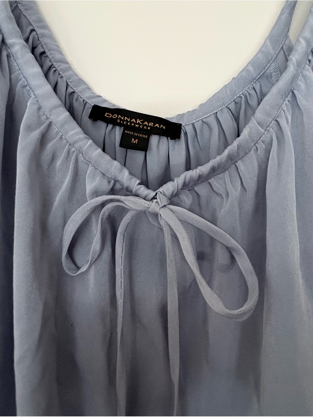Donna Karan Pale Blue Silky Nightgown with Tie Detail